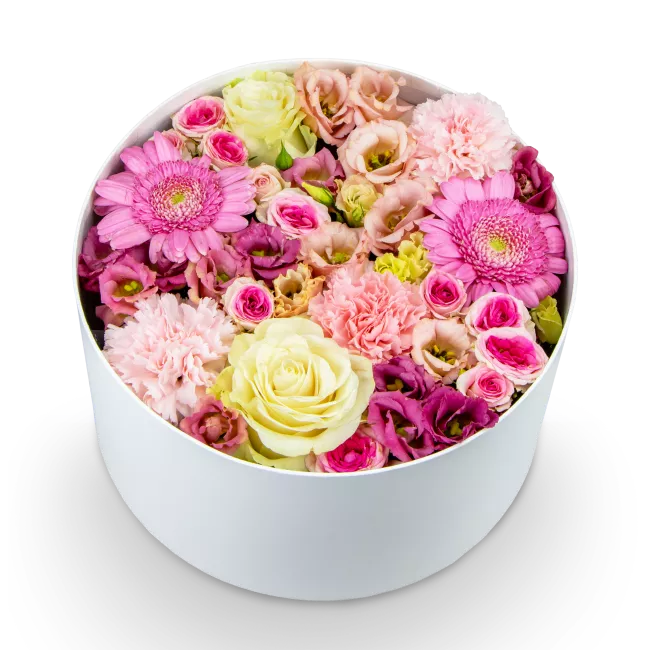 Box růžových květin zavřený